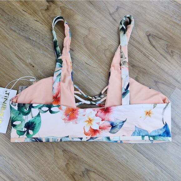 🔹️NWT TiniBikini Tropical Floral Print Beaded Crisscross Bikini Top Large - Picture 2 of 8